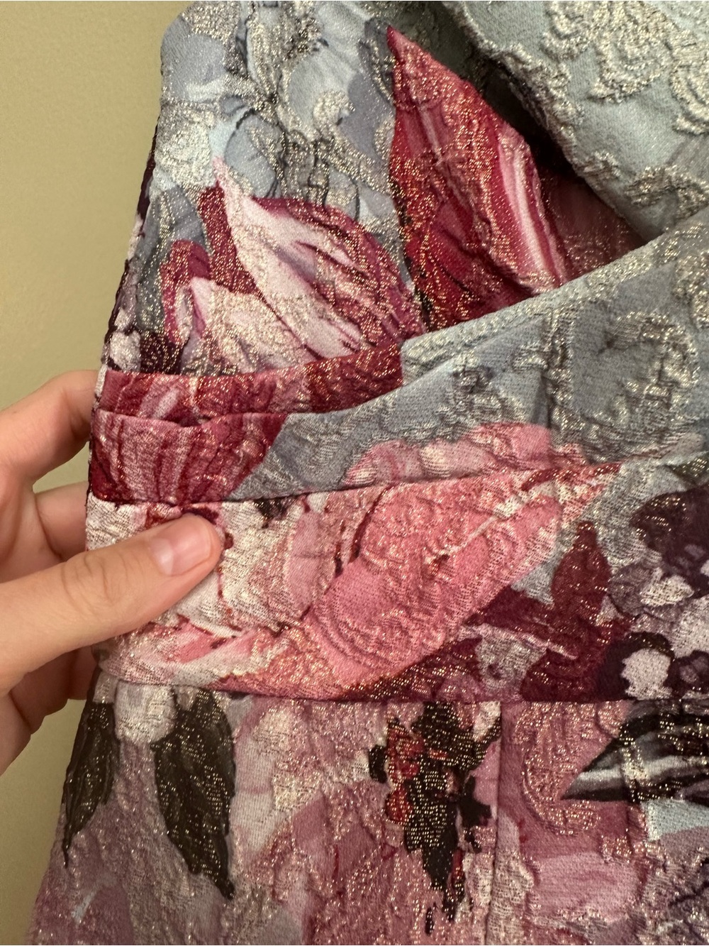BHLDN Adrianna Papell Lilliana Blue Floral Metallic Jacquard Maxi Gown - Picture 7 of 12